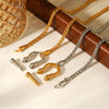 Wholesale Women's Ins Style Geometric Gold Plated Stainless Steel Carabiner Pendant Thick Chain Necklace