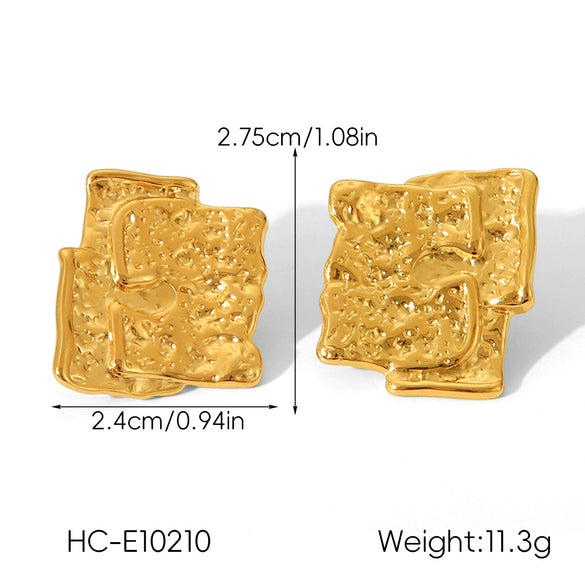 Wholesale Women's Ins Style Geometric Hammer Pattern Design Electroplated Asymmetrical Texture Stainless Steel Earrings