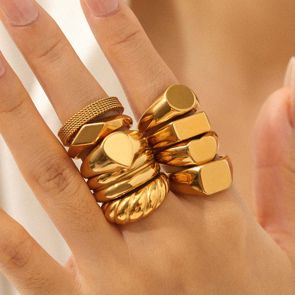 Wholesale Women's Ins Style Geometric Heart Shape And Rhombus Stainless Steel Electroplated Ring Jewelry