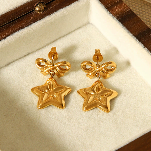 Wholesale Women's Ins Style Geometric Heart Shape Bow Tie Electroplated Stainless Steel Earrings