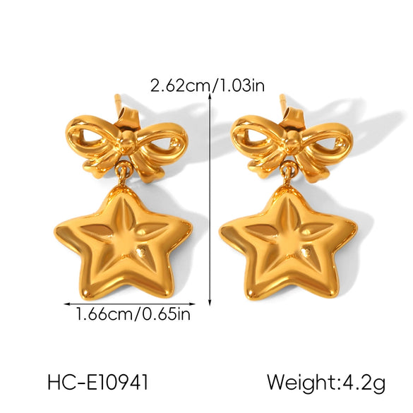 Wholesale Women's Ins Style Geometric Heart Shape Bow Tie Electroplated Stainless Steel Earrings