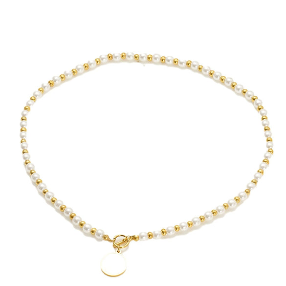 Wholesale Women's Ins Style Geometric Pearl Necklace With Real Gold Plating And Handmade Beaded Chain Stainless Steel Accessories