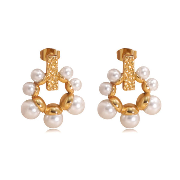 Wholesale Women's Ins Style Geometric Pearl Stainless Steel Goldplated Earrings