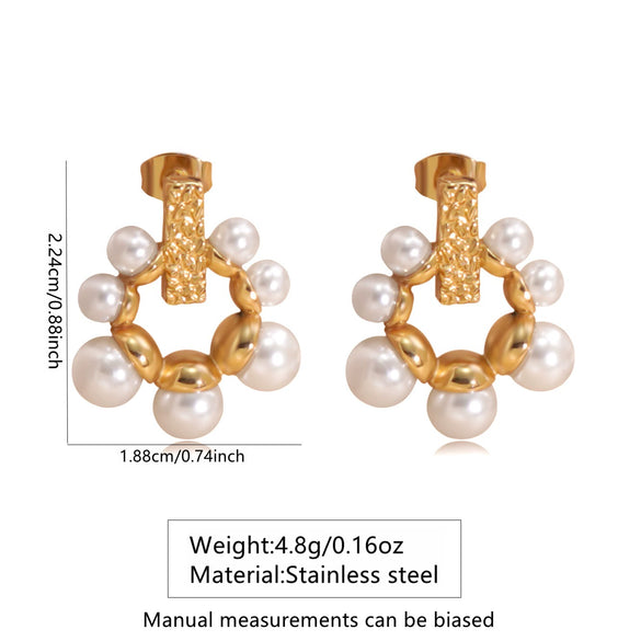 Wholesale Women's Ins Style Geometric Pearl Stainless Steel Goldplated Earrings