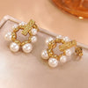 Wholesale Women's Ins Style Geometric Pearl Stainless Steel Goldplated Earrings