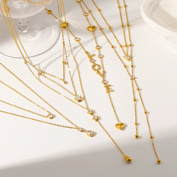 Wholesale Women's Ins Style Geometric Rhinestonestudded Stainless Steel And Titanium Steel Oshaped Chain Necklace With Pvd Furnace Vacuum Real Gold Plating