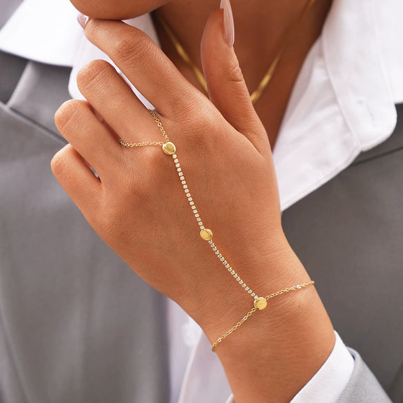 Wholesale Women's Ins Style Geometric Round Zircon Stainless Steel 18K Real Gold Plated Bracelet