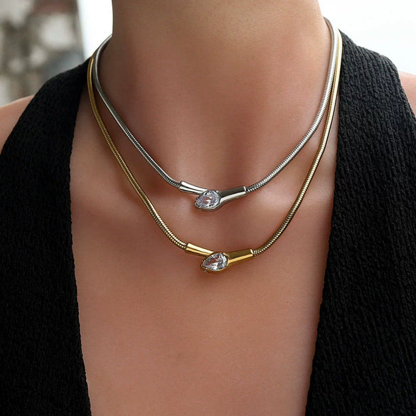 Wholesale Women's Ins Style Geometric Snake Head Stainless Steel Electroplated Snake Bone Chain Necklace