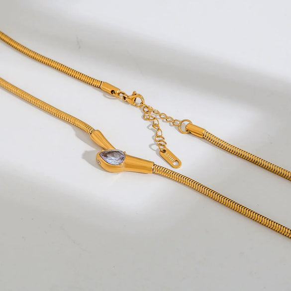 Wholesale Women's Ins Style Geometric Snake Head Stainless Steel Electroplated Snake Bone Chain Necklace