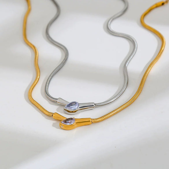 Wholesale Women's Ins Style Geometric Snake Head Stainless Steel Electroplated Snake Bone Chain Necklace