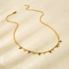 Wholesale Women's Ins Style Geometric Stainless Steel And Titanium Steel Electroplated Ball Chain Necklace With Green Dongling Pendant
