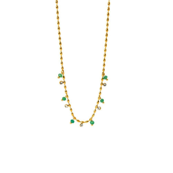 Wholesale Women's Ins Style Geometric Stainless Steel And Titanium Steel Electroplated Ball Chain Necklace With Green Dongling Pendant