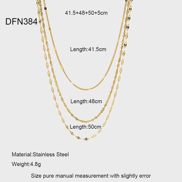 Wholesale Women's Ins Style Geometric Stainless Steel And Titanium Steel Electroplated Three Layer Necklace