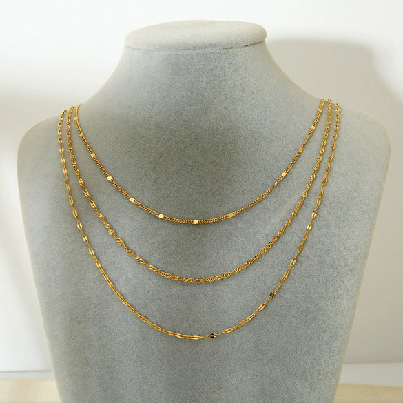 Wholesale Women's Ins Style Geometric Stainless Steel And Titanium Steel Electroplated Three Layer Necklace