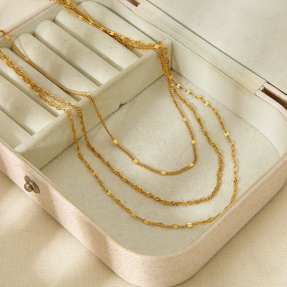 Wholesale Women's Ins Style Geometric Stainless Steel And Titanium Steel Electroplated Three Layer Necklace