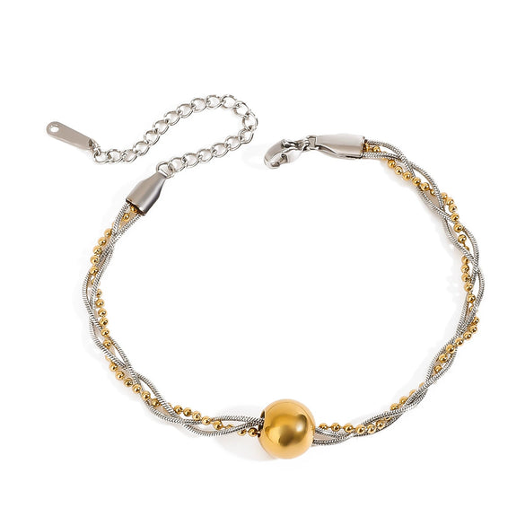 Wholesale Women's Ins Style Geometric Stainless Steel Electroplated Snake Bone Chain Threelayer Wrapped Ball Bracelet