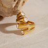 Wholesale Women's Ins Style Geometric Stainless Steel Electroplated Wave Double Line Opening Ring Jewelry