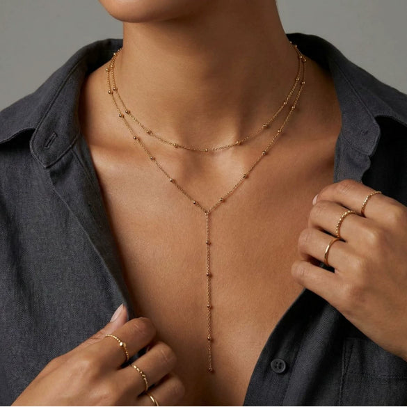 Wholesale Women's Ins Style Geometric Stainless Steel Electroplated Yshaped Necklace