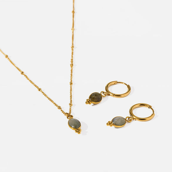 Wholesale Women's Ins Style Geometric Stainless Steel Jewelry Set With Pvd Furnace Vacuum Real Gold Plating Pendant Necklace And Earrings