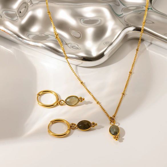 Wholesale Women's Ins Style Geometric Stainless Steel Jewelry Set With Pvd Furnace Vacuum Real Gold Plating Pendant Necklace And Earrings