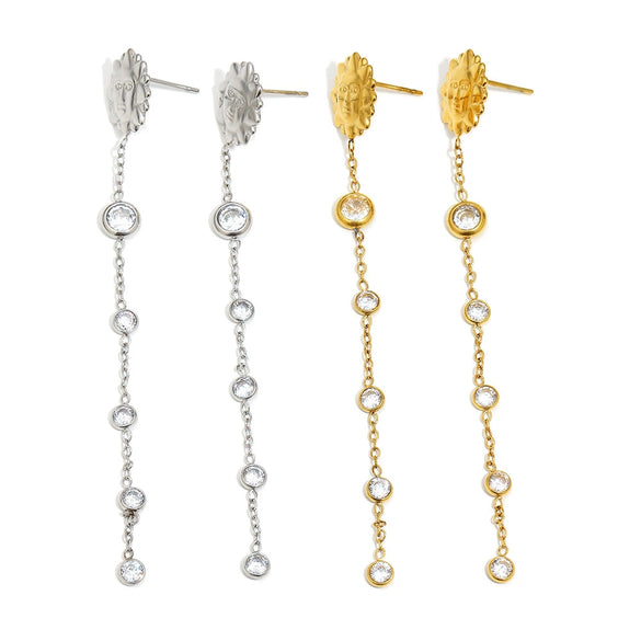 Wholesale Women's Ins Style Geometric Stainless Steel 18K Gold Plated Tassel Stud Earrings
