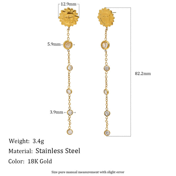 Wholesale Women's Ins Style Geometric Stainless Steel 18K Gold Plated Tassel Stud Earrings