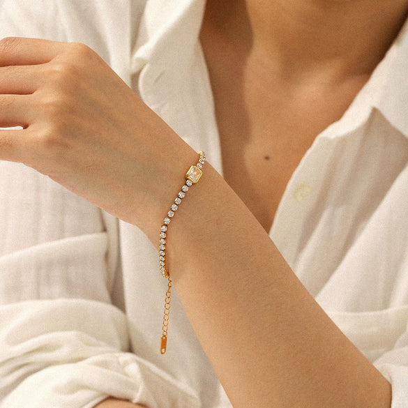 Wholesale Women's Ins Style Geometric Stainless Steel Zircon Inlaid Handmade Bracelet