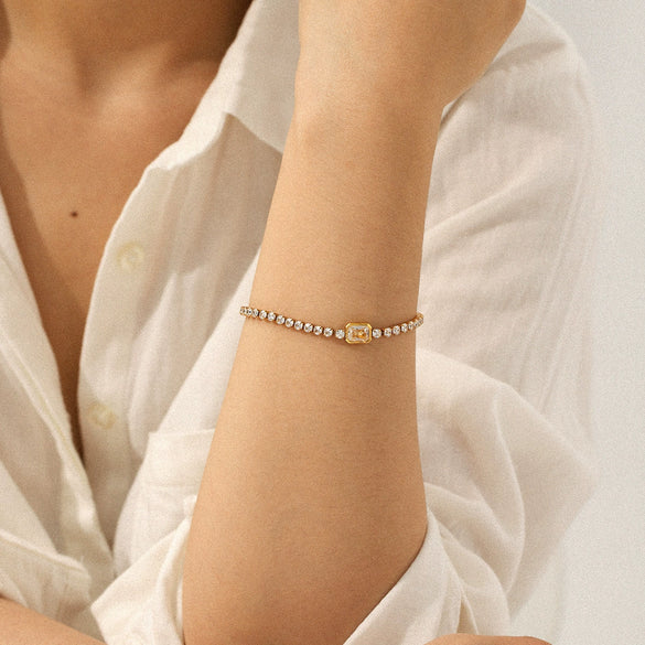 Wholesale Women's Ins Style Geometric Stainless Steel Zircon Inlaid Handmade Bracelet