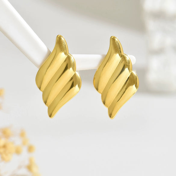 Wholesale Women's Ins Style Geometric Stamped Stainless Steel Wing Earrings