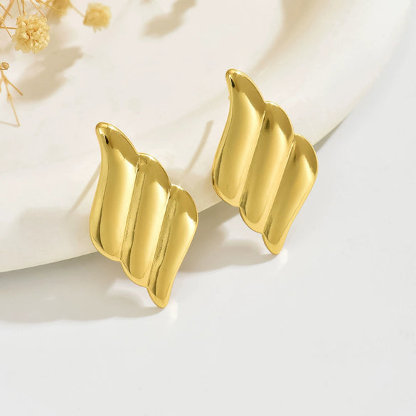 Wholesale Women's Ins Style Geometric Stamped Stainless Steel Wing Earrings