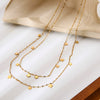 Wholesale Women's Ins Style Geometric Star Diamond 18K Gold Plated Stainless Steel Doublelayer Stacking Necklace