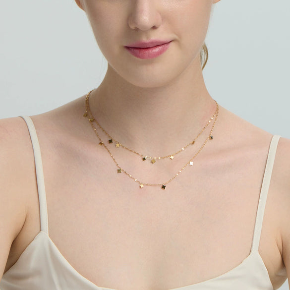 Wholesale Women's Ins Style Geometric Star Diamond 18K Gold Plated Stainless Steel Doublelayer Stacking Necklace