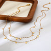 Wholesale Women's Ins Style Geometric Star Diamond 18K Gold Plated Stainless Steel Doublelayer Stacking Necklace