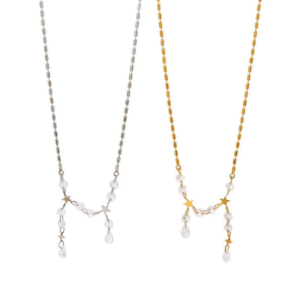 Wholesale Women's Ins Style Geometric Star Stainless Steel 18K Gold Plated Necklace Tassel Choker Jewelry