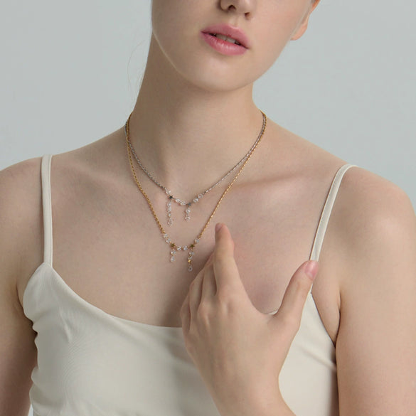 Wholesale Women's Ins Style Geometric Star Stainless Steel 18K Gold Plated Necklace Tassel Choker Jewelry