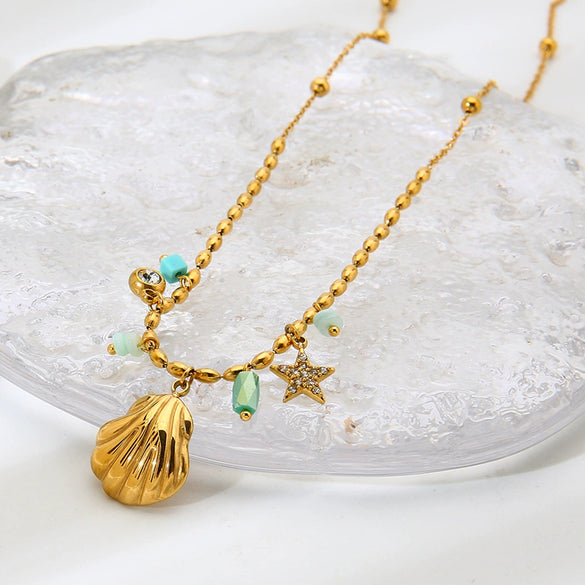 Wholesale Women's Ins Style Geometric Star Stainless Steel 18K Gold Plated Pendant Necklace