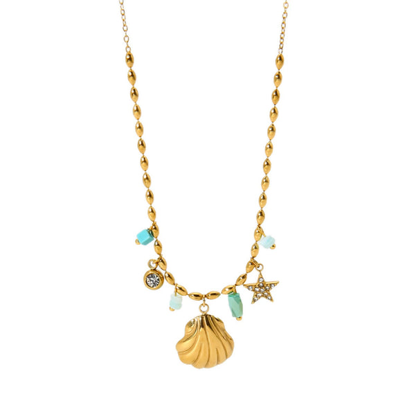 Wholesale Women's Ins Style Geometric Star Stainless Steel 18K Gold Plated Pendant Necklace