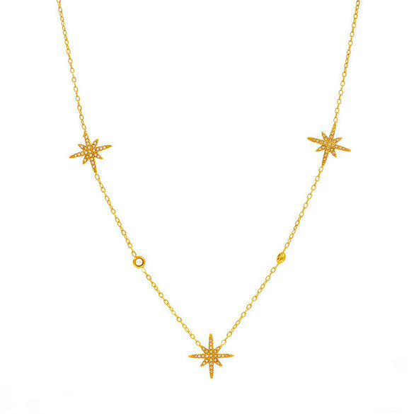 Wholesale Women's Ins Style Geometric Star Stainless Steel Pvd Furnace Vacuum Real Gold Plated Necklace