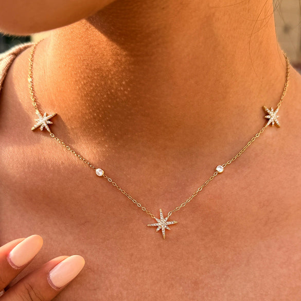 Wholesale Women's Ins Style Geometric Star Stainless Steel Pvd Furnace Vacuum Real Gold Plated Necklace
