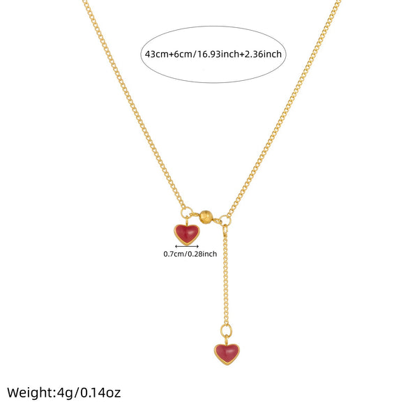Wholesale Women's Ins Style Heart Shape Stainless Steel Electroplated Pendant Necklace With Tassel