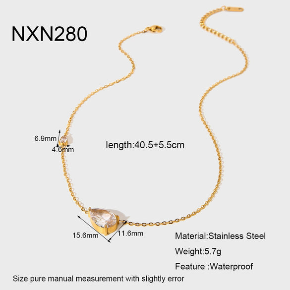 Wholesale Women's Ins Style Minimalist Drop Shape Zircon Stainless Steel 18K Gold Plated Pendant Necklace With Oshaped Chain