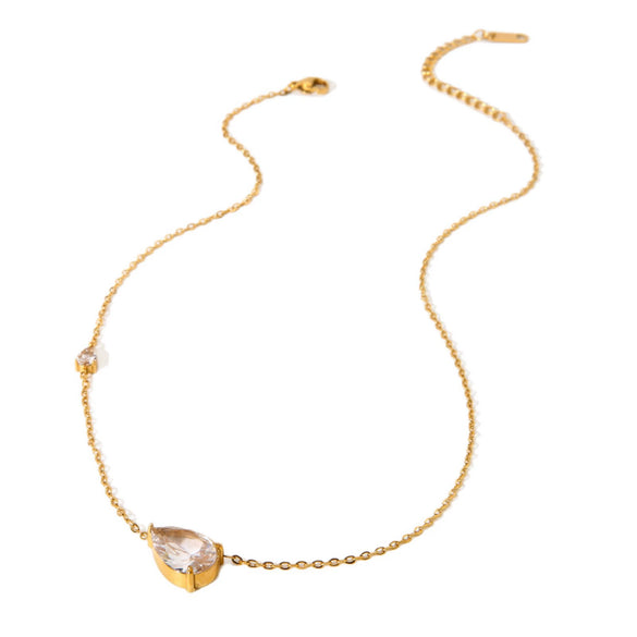 Wholesale Women's Ins Style Minimalist Drop Shape Zircon Stainless Steel 18K Gold Plated Pendant Necklace With Oshaped Chain