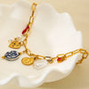 Wholesale Women's Ins Style Minimalist Geometric Heart And Flower Pattern Stainless Steel Cross Chain Necklace With 18K Gold Plating