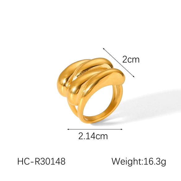 Wholesale Women's Ins Style Minimalist Geometric Stainless Steel Electroplated Water Drop Wave Ring