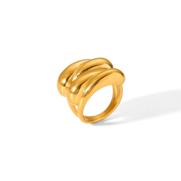 Wholesale Women's Ins Style Minimalist Geometric Stainless Steel Electroplated Water Drop Wave Ring
