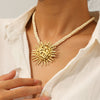 Wholesale Women's Ins Style Minimalist Geometric Stainless Steel Hammered Sun Pendant Necklace With Twist Chain And Electroplating