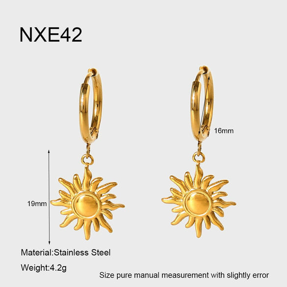 Wholesale Women's Ins Style Minimalist Geometric Stainless Steel 18K Gold Plated Sunflower Pendant Earrings