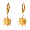Wholesale Women's Ins Style Minimalist Geometric Stainless Steel 18K Gold Plated Sunflower Pendant Earrings
