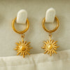Wholesale Women's Ins Style Minimalist Geometric Stainless Steel 18K Gold Plated Sunflower Pendant Earrings