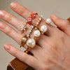 Wholesale Women's Ins Style Minimalist Geometric Stainless Steel Ring With Imitation Pearl Zirconia 18K Gold Plated Jewelry